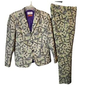 OppoSuits Mens Cash Money $100 Bill Novelty Suit Set Blazer Slacks Size 40 34x33